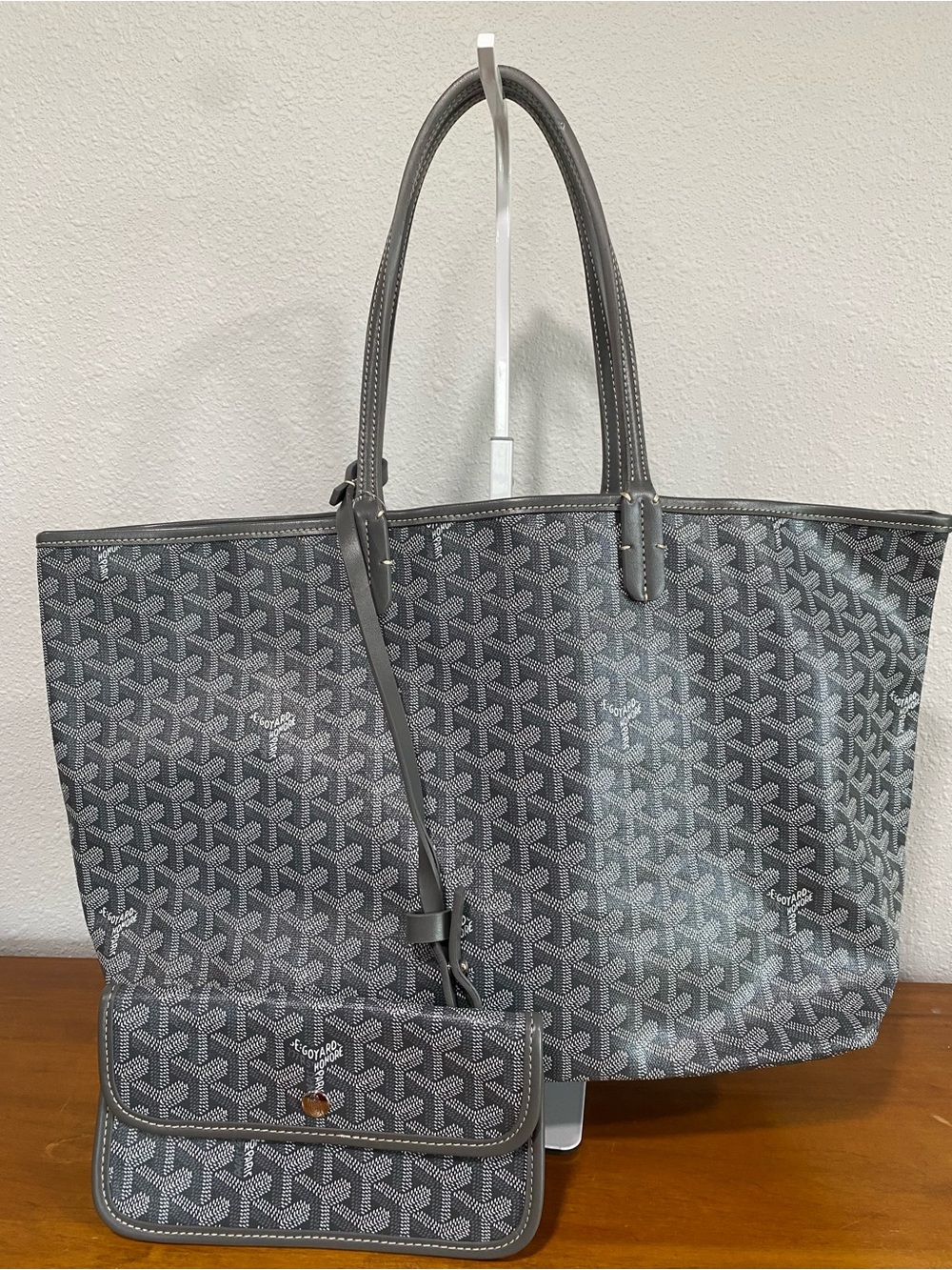 Canvas Tote in Gray with Matching Pouch MM size